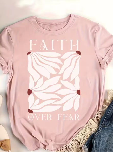 "Faith Over Fear" Women's Tee Floral Pink