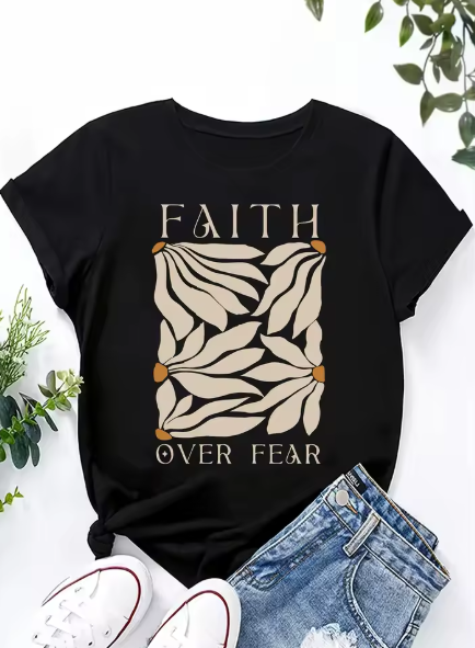 "Faith Over Fear" Women's Tee Floral Black