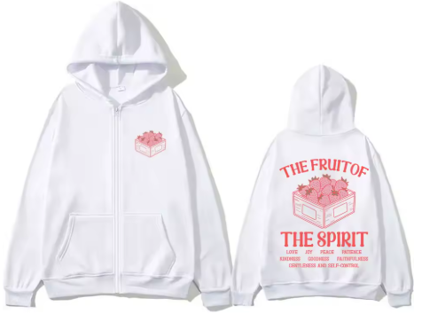 Fruit of the Spirit Classic Casual Hoodie Zip-Up White