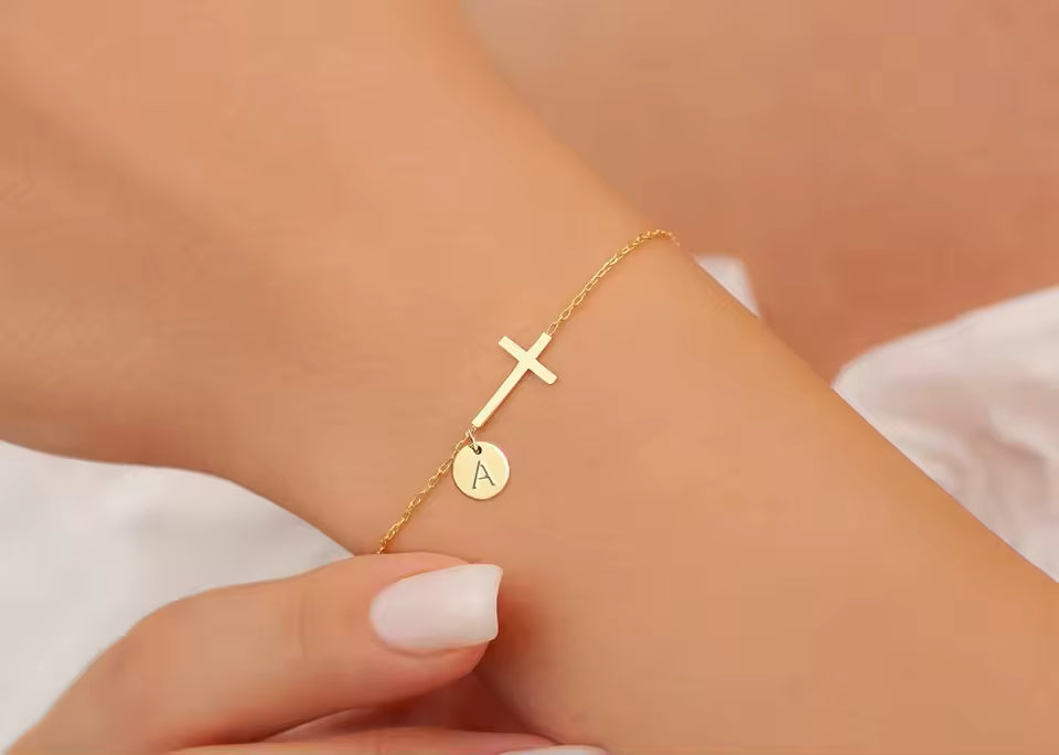 Birthstone Cross Bracelet for Women Customizable