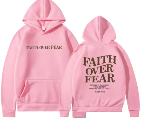 "Faith Over Fear" Casual Christian Hoodie Pink