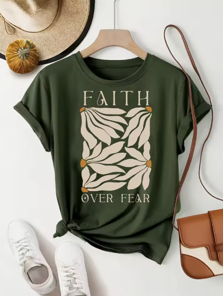 "Faith Over Fear" Women's Tee Floral Green