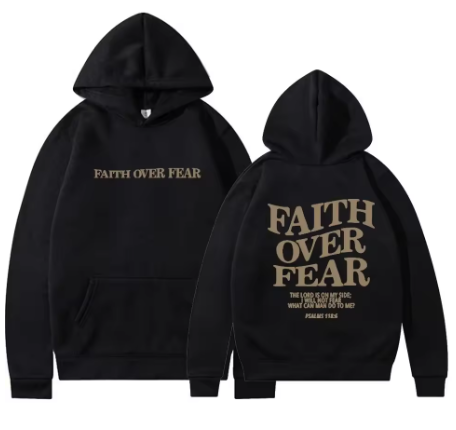 "Faith Over Fear" Casual Christian Hoodie Black