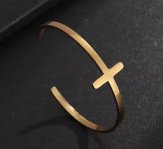 Stainless Steal Cross Metal Cuff Bracelet